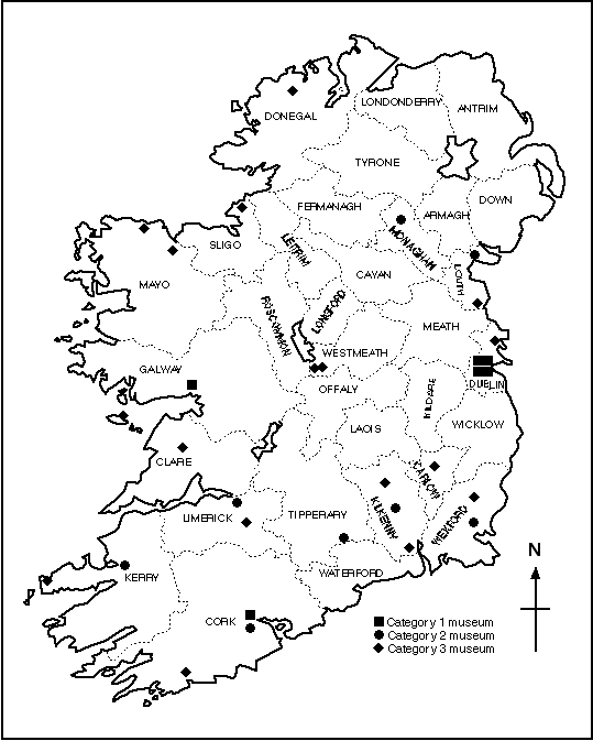 Figure 1. Map showing the locations of the museums and collections surveyed.